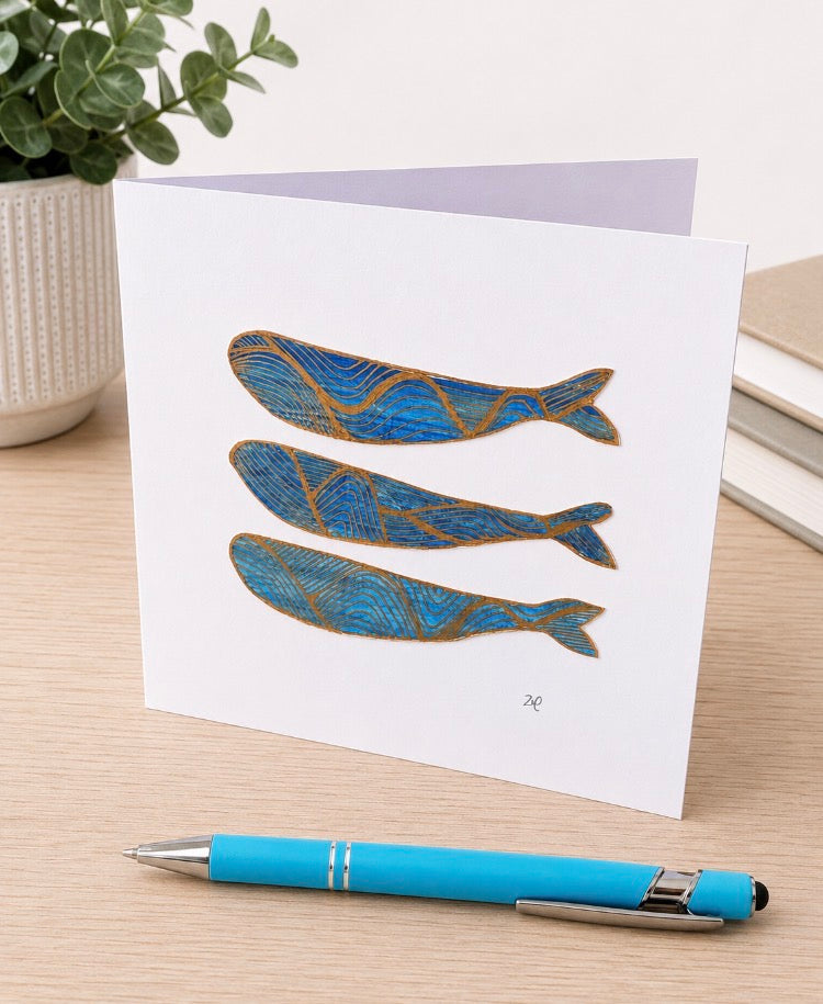 Original Hand Painted Greeting Card - Blue and Gold Fish
