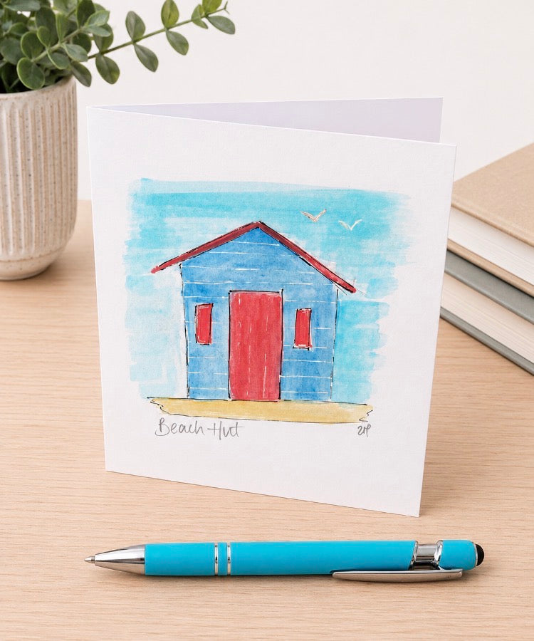 Original Hand Painted Greeting Card - Beach Hut 1