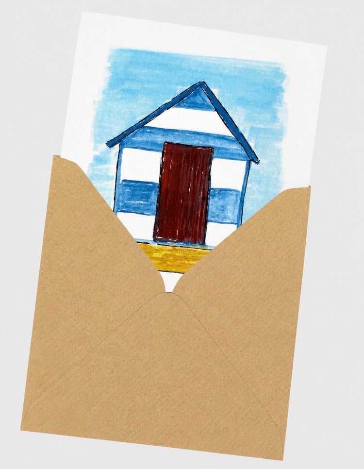 Beach Hut - Cornish Art Printed Greeting Card