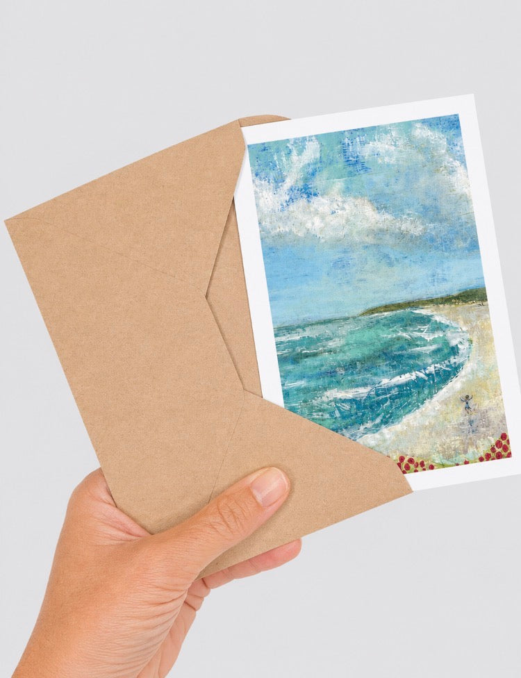 Run to the Sea - Cornish Art Printed Greeting Card