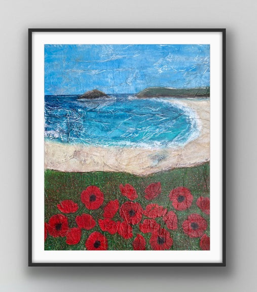 'Poppies at West Pentire' Semi Abstract Seascape Fine Art Giclee Print