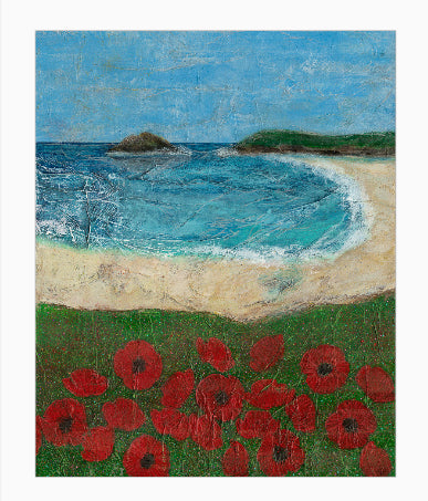 'Poppies at West Pentire' Semi Abstract Seascape Fine Art Giclee Print