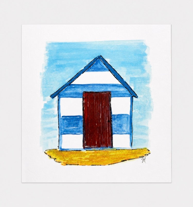 Beach Hut - Cornish Art Printed Greeting Card