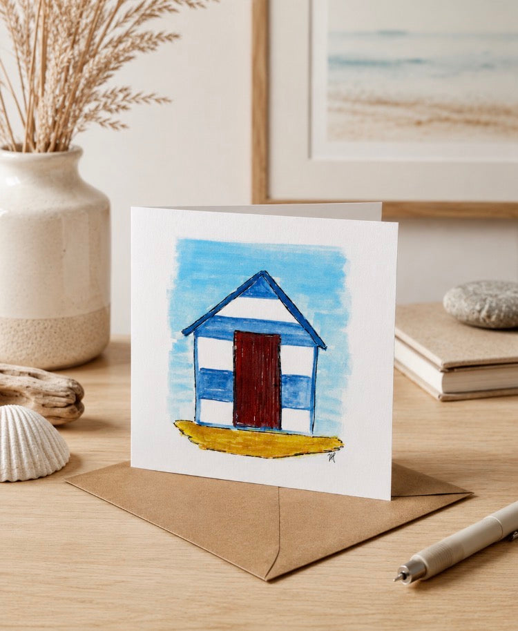 Beach Hut - Cornish Art Printed Greeting Card