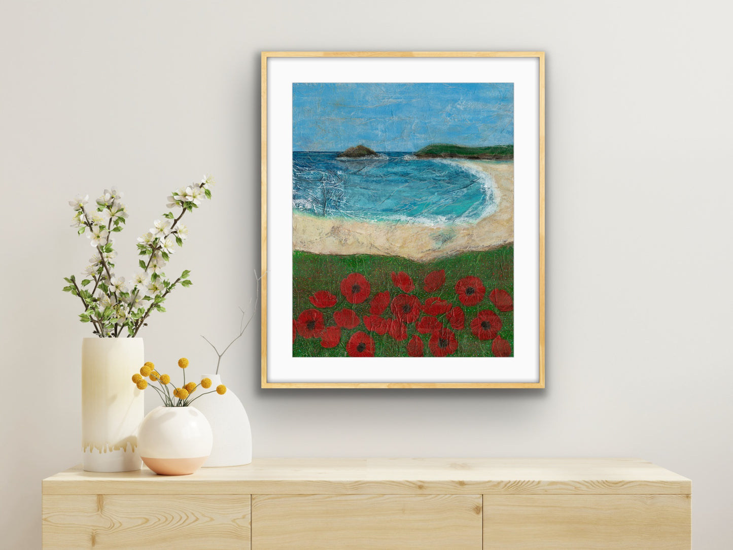 'Poppies at West Pentire' Semi Abstract Seascape Fine Art Giclee Print
