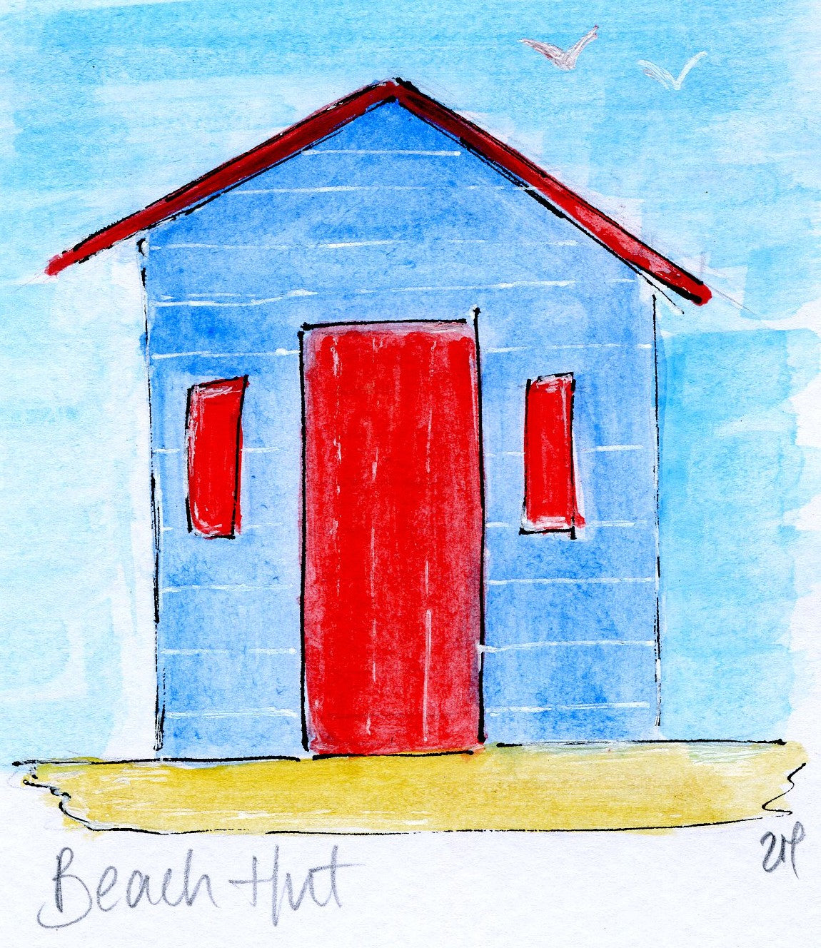 Original Hand Painted Greeting Card - Beach Hut 1