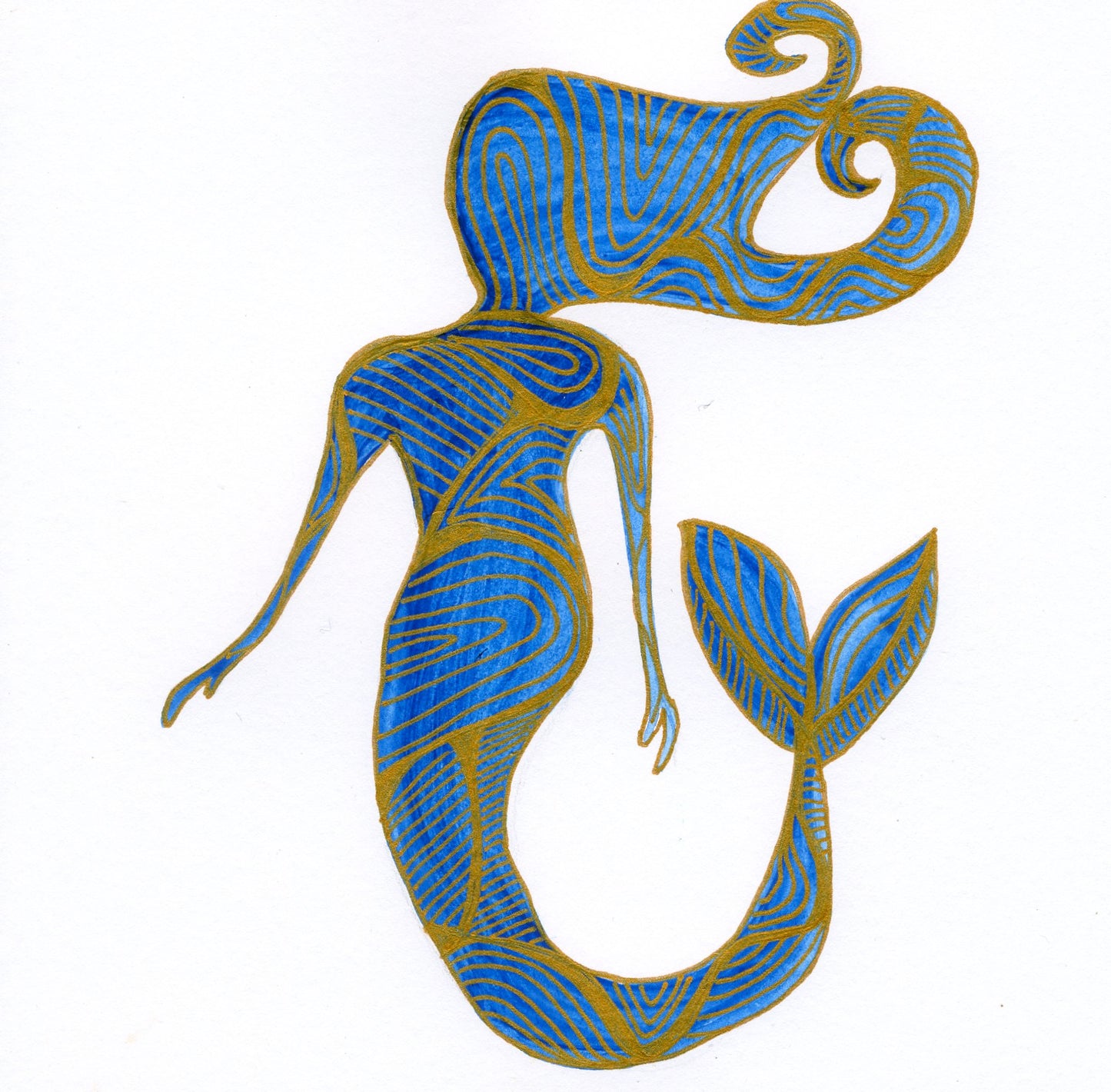 Original Hand Painted Greeting Card - Blue and Gold Mermaid